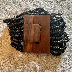 Pink House Style Stretch Bracelet Glass Beads Wood Buckle NWT